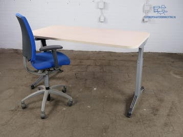 Handmatig verstelbaar bureau 160x80 ahorn grijs frame, Overige typen, Gebruikt, Verzenden, Overige merken