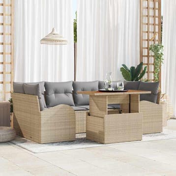 vidaXL Tuin Sofa Set 7 st Beige Poly riet, Verzenden, Nieuw, Rotan, 7 zitplaatsen