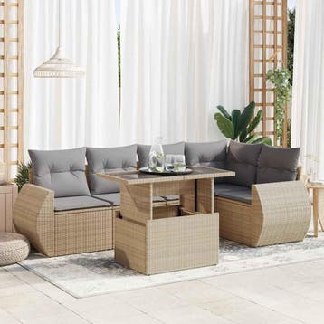 vidaXL 6-delige Loungeset met kussens poly rattan beige, Verzenden, Nieuw, Loungeset