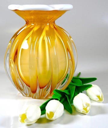 Egermann - Vaas - Kristal - Amberkleurige vaas Egermann