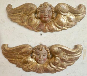 sculptuur, Putti-angeli (XVII secolo) - 18 cm - Verguld hout