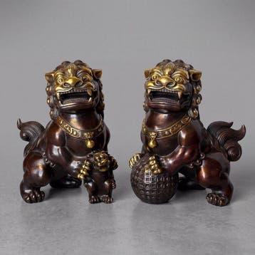 Beeld, Paar Foo Dogs 21.5 cm / 4.7 kg - 21.5 cm - Brons