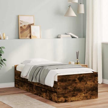 vidaXL Bedframe met lade met opslag Gerookt eiken Massief, Huis en Inrichting, Slaapkamer | Bedden, Verzenden, Nieuw, Bruin, Hout