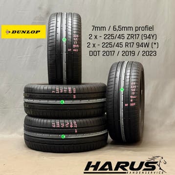 225/45/17 94W Dunlop zomerbanden 7/6,5mm profiel 4X, Auto-onderdelen, Banden en Velgen, Gebruikt, 17 inch, Ophalen of Verzenden