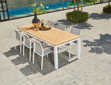 Suns Tutti tuinset wit met Monte Vari tuintafel teak blad, Ophalen of Verzenden, Nieuw