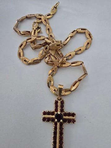 Ketting met hanger - 18 karaat Geel goud Granaat - Granaat