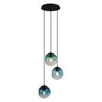 Art deco hanglamp zwart met blauw en groen glas 3-lichts -, Verzenden, Nieuw, Art Deco