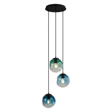 Art deco hanglamp zwart met blauw en groen glas 3-lichts -, Verzenden, Nieuw, Art Deco