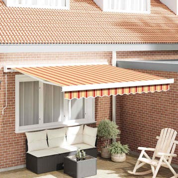vidaXL Handmatige Zonnescherm 3,5 x 2,5 m Geel en oranje, Tuin en Terras, Verzenden, Nieuw
