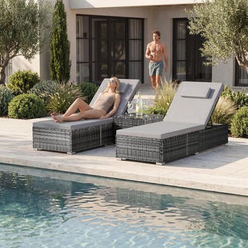 Wicker-tweepersoonsligbed met tafel Carbonera, verstelbare r, Tuin en Terras, Verzenden, Nieuw