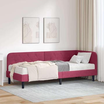 vidaXL Hoekbedframe Wijnrood 80 x 200 cm Fluweel, Eenpersoons, Verzenden, Nieuw, Stof