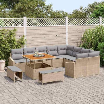 vidaXL Tuinbankenset 12 st 7-Aantal zitplaatsen Beige Poly, Verzenden, Nieuw, Rotan, 2 zitplaatsen
