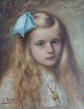 Giuseppe Zanazio (1855 - 1924) - Ritratto di fanciulla, Antiek en Kunst, Kunst | Schilderijen | Klassiek