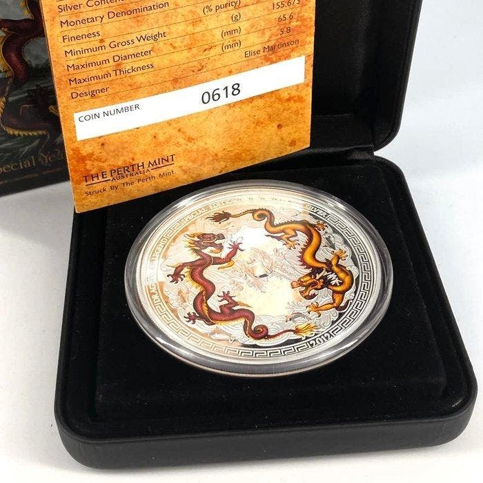 Tuvalu. Silver Proof .999- 5 oz - 5 Dollars -(Chinese, Postzegels en Munten, Edelmetalen en Baren
