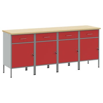 vidaXL Werk kast met lade met slot 4 st Rood en Grijs 200 x, Verzenden, Nieuw