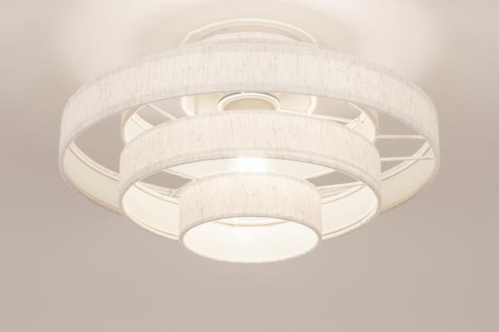 Rietveld Plafondlampen - Creme, Beige - Stof, Metaal, Huis en Inrichting, Lampen | Plafondlampen, Verzenden