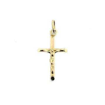 Gouden hanger van een kruis met corpus (Hanger of bedel), Ophalen of Verzenden, Gebruikt, Goud, Overige merken