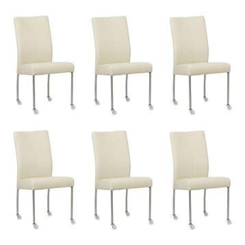 Set van 6 Leren eetkamerstoelen Comfort met wieltjes -, Huis en Inrichting, Stoelen, Ophalen of Verzenden, Nieuw, Leer