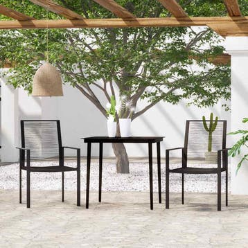 vidaXL 3-delige Tuinset zwart, 2 zitplaatsen, Verzenden, Nieuw, Rvs