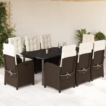 vidaXL 9-delige Tuinset met kussens poly rattan bruin, Verzenden, Nieuw, 8 zitplaatsen, Tuinset