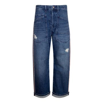 MAC • blauwe Baggy straight galon jeans • 36, MAC, Verzenden, Nieuw, Blauw