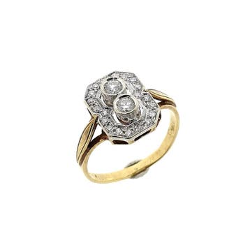 Gouden Art Deco ring met diamant; 0,51 ct., Sieraden, Tassen en Uiterlijk, 18 tot 19, Gebruikt, Ophalen of Verzenden, Met edelsteen