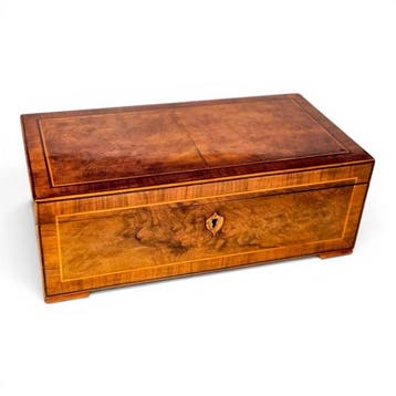 Victorian burr walnut jewellery box / ladys work box with