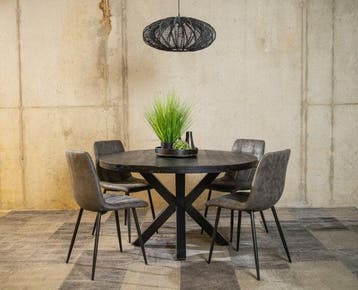 Combideal Eetkamerset: Ronde Zwarte Mangohouten Eettafel met, Ophalen of Verzenden, Nieuw