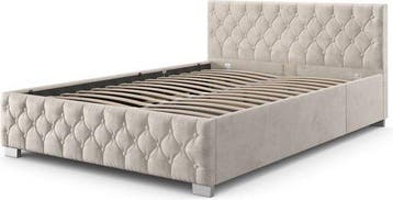 2dekans | Juskys Fluwelen Bed Nizza 180x200 cm – Voorzien, Ophalen of Verzenden, Gebruikt, Beige
