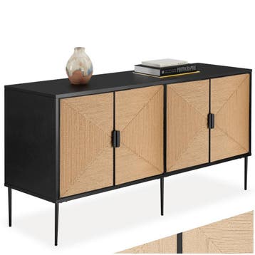 Dressoir Juna, fronten in jute-optiek, 2 kastvakken, Huis en Inrichting, Verzenden, Nieuw