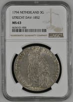 Provincie Utrecht 3 gulden 1794 generaliteits NGC, Verzenden, Losse munt, Zilver