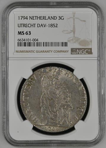 Provincie Utrecht 3 gulden 1794 generaliteits NGC, Postzegels en Munten, Munten | Nederland, Verzenden, Losse munt, Zilver