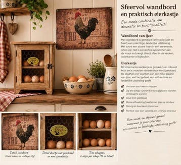 Eierhouder set (2) - Smeedijzer - Eihouderset+wandplaat kip