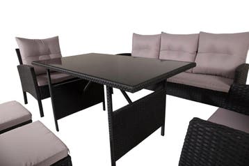 loungeset-koen-met-tuintafel-zwart-wicker-grijze-kussens-the, Tuin en Terras, Verzenden, Nieuw