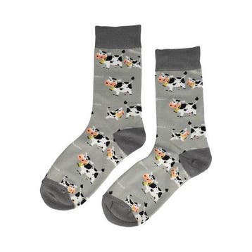 Sokken katoen - koeien print - grijs - maat 36-43, Nieuw