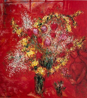 Marc Chagall (1887-1985) - Fleurs sur fond rouge