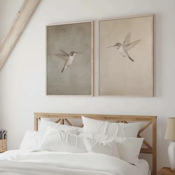 Set van 2 Frameloze Retro Kolibrie Canvas Posters - Landelij
