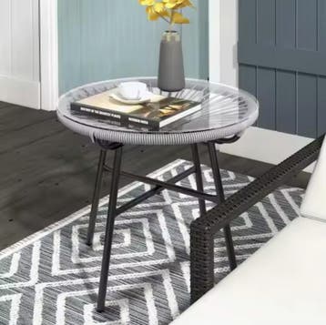 Bistrotafel rond 50 cm met glazen blad en rotan afwerking, Huis en Inrichting, Tafels | Bijzettafels, Verzenden, Nieuw