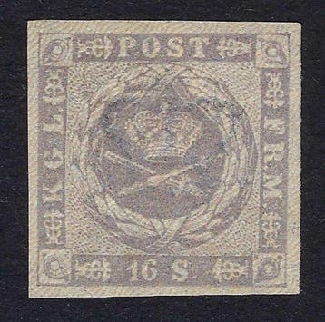 Denemarken 1854 - Wapen 16s Grijs Paars - Certificaat, Gestempeld