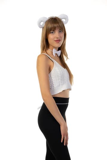KIMU® Schaap Haarband Oren Strik Staart Diadeem Set Wit Hoor, Ophalen of Verzenden, Nieuw, Carnaval, Accessoires