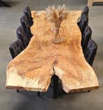 Unieke Massieve Eettafels uit Eén Stuk van Nederlandse Bomen, Ophalen of Verzenden, Nieuw, Metaal, 200 cm of meer