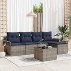 vidaXL Tuin Sofa Set met kussen 6 pcs Grijs poly rattan, Verzenden, Nieuw, Rotan, 6 zitplaatsen