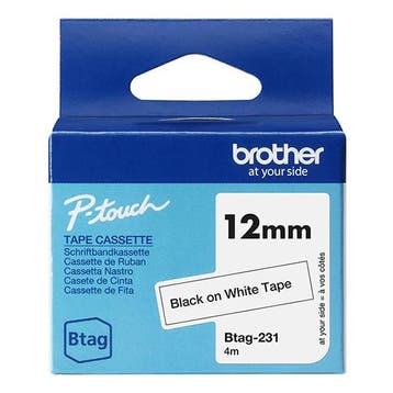 Brother Btag-231 niet-gelamineerde tape zwart op wit 12 mm, Verzenden, Nieuw, Printertape, Brother