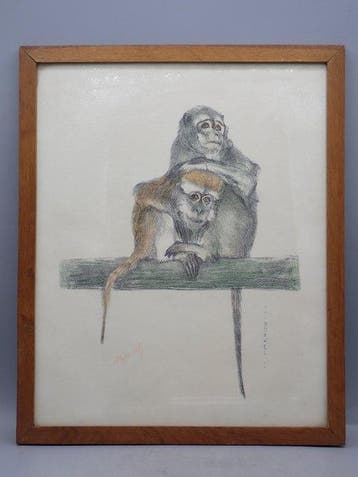 Theo Dijkwel - Two monkeys grooming