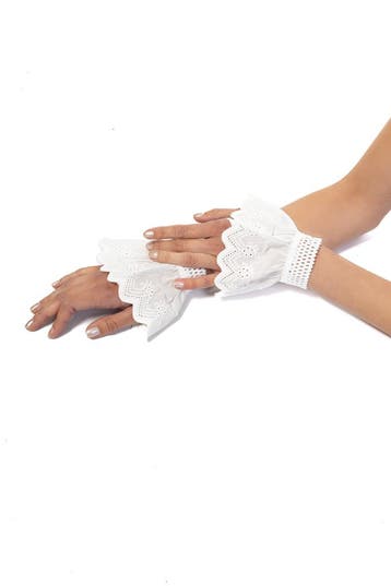 Manchetten Wit Katoen Broderie Piet Pietenpak Witte Manchet, Ophalen of Verzenden, Nieuw, Feestartikel, Carnaval