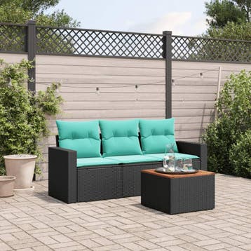 vidaXL 4-delige Loungeset met kussens poly rattan zwart, Verzenden, Nieuw, Loungeset