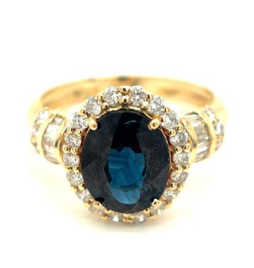 Ring - 14 karaat Geel goud - 3.52ct. tw. Saffier - Diamant, Nieuw