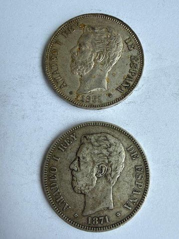 Spanje. Amadeo I. 5 Pesetas 1871*71-1871*75 (2 monedas)