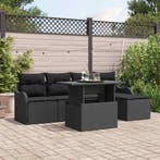 vidaXL Buiten Zitmeubelset met kussen 6 pcs Zwart Poly riet, Tuin en Terras, Tuinsets en Loungesets, Verzenden, Nieuw, Rotan, 6 zitplaatsen