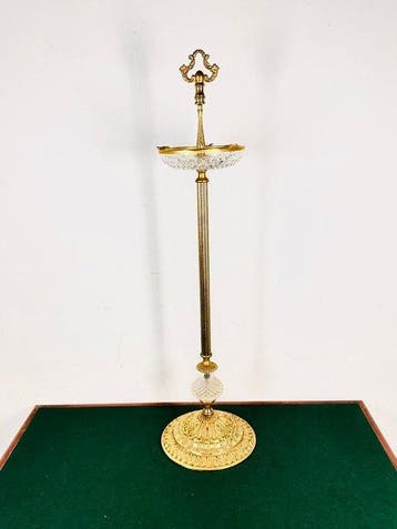 Asbak - Crystal and Gilt-Metal Floor Ashtray - Messing,